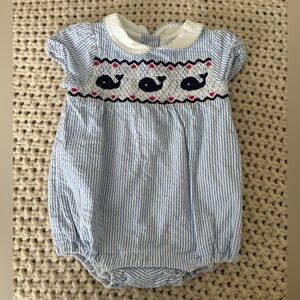 Janie and Jack Blue and White Striped Bodysuit with Whale Motif